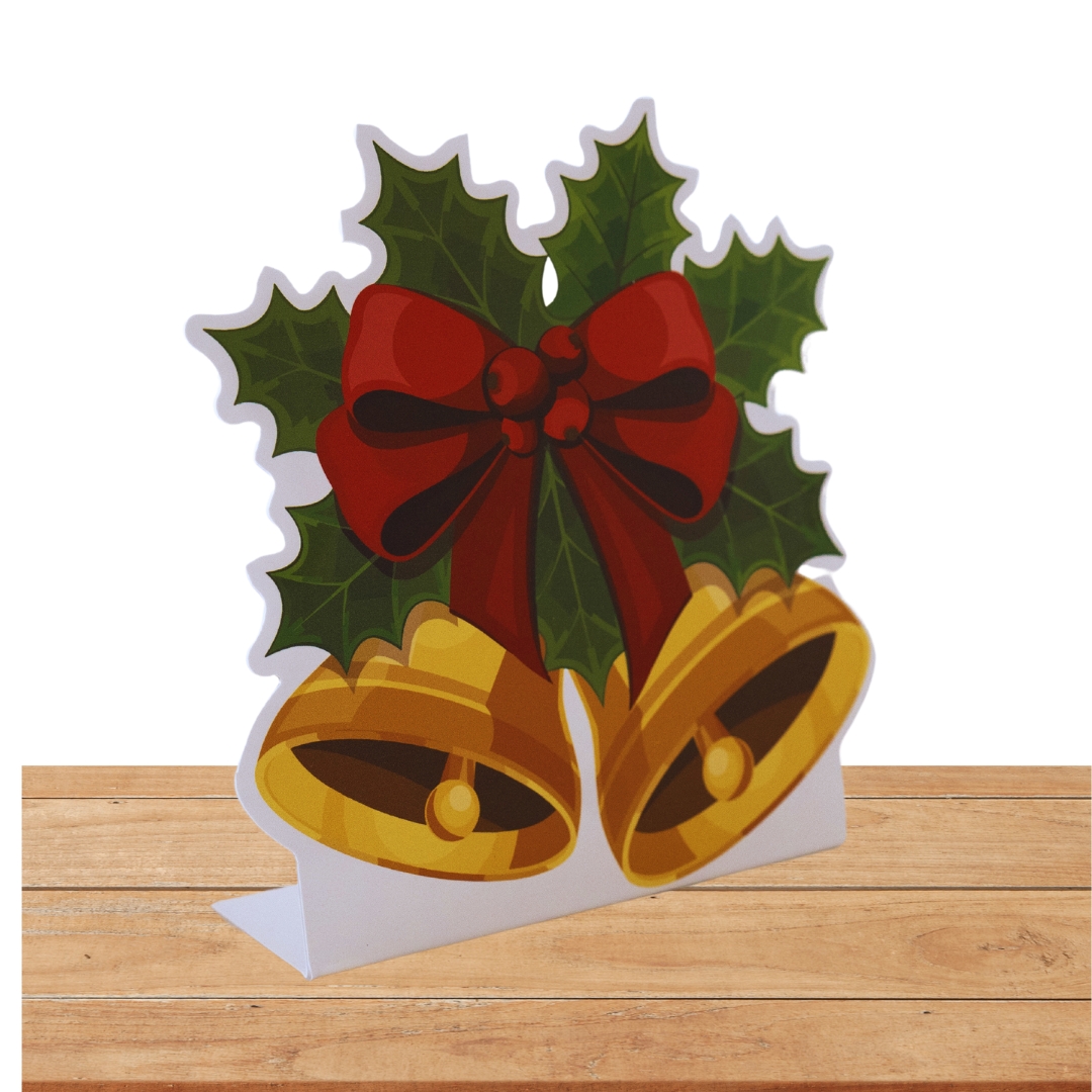 Display de Mesa Sino Feliz Natal Decorativo Enfeite 24x15 cm