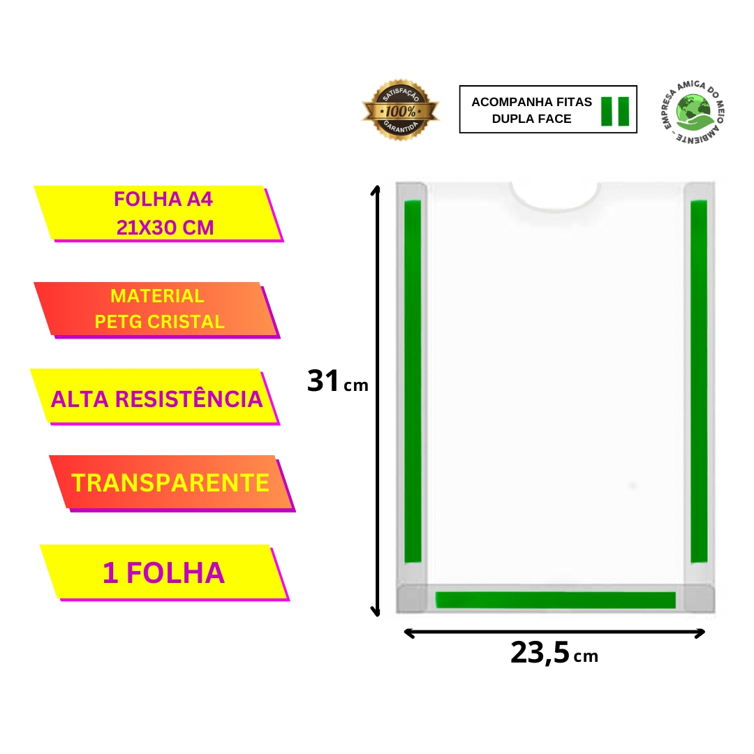 Displays Parede Folha A4 Petg Cristal Quadro Aviso Kit 10 pçs