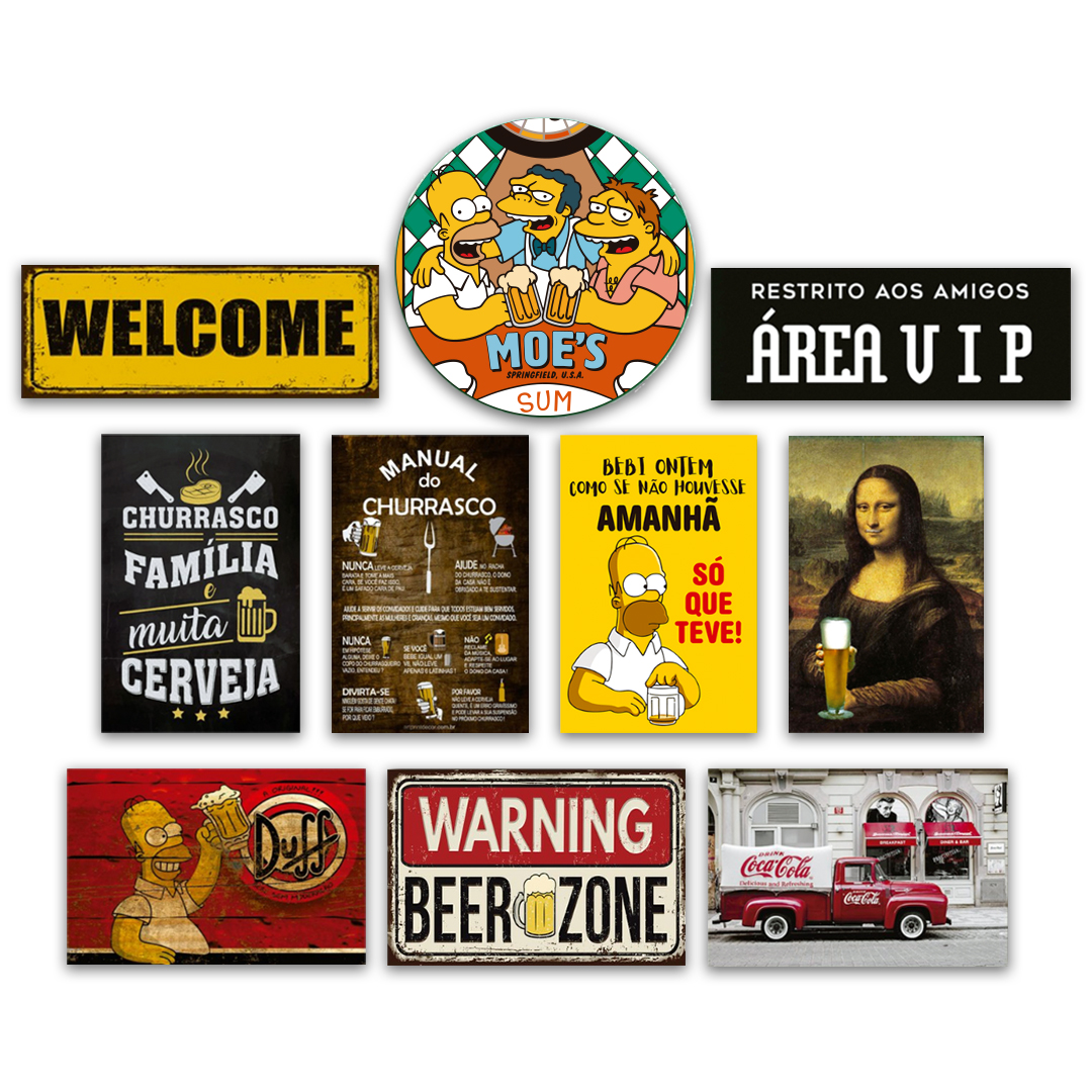 Kit 10 Placas Decorativas Bebidas Cervejas Churrasco Frases