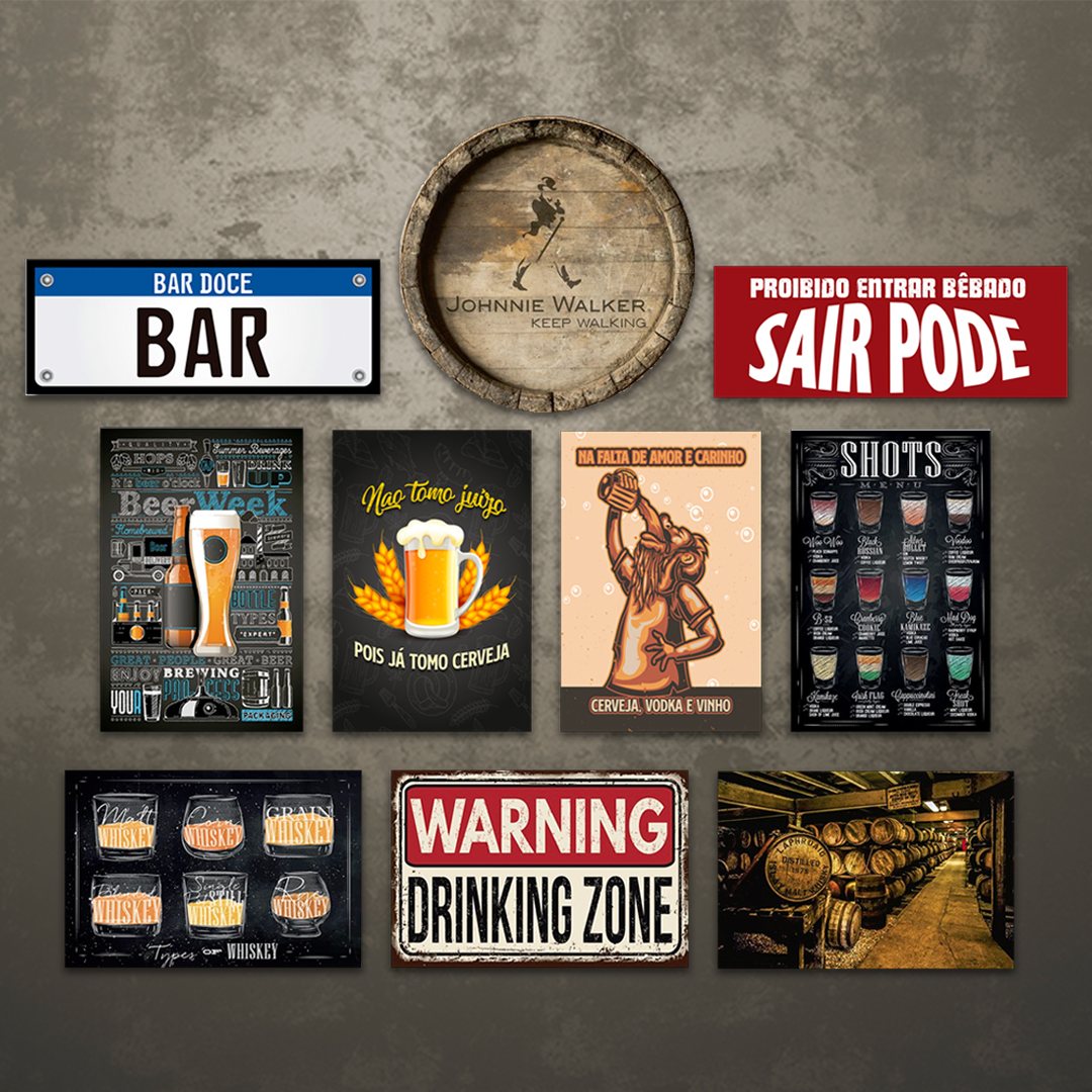 Kit 10 Placas Decorativas Bebidas Cervejas Frases Bar Mdf