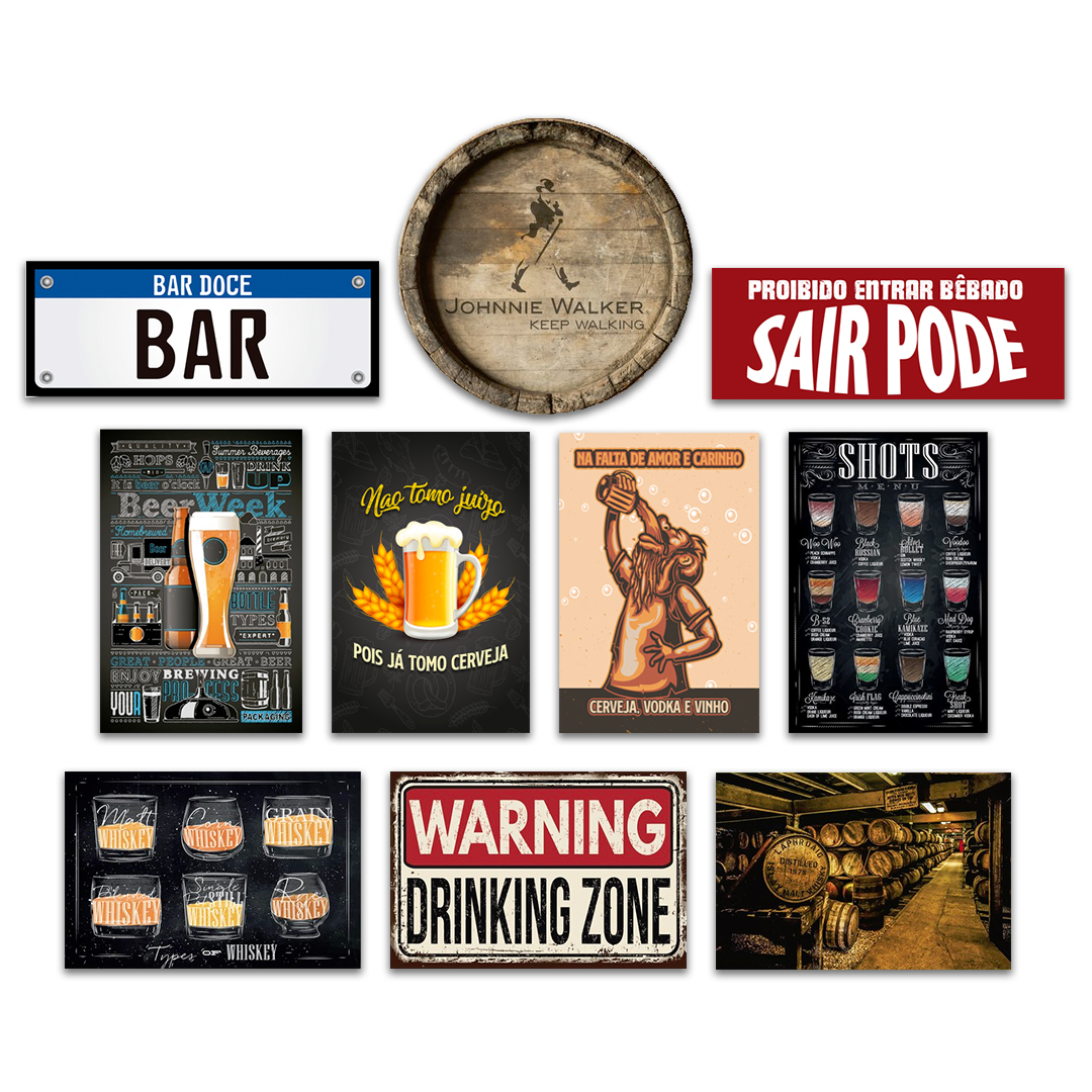 Kit 10 Placas Decorativas Bebidas Cervejas Frases Bar Mdf