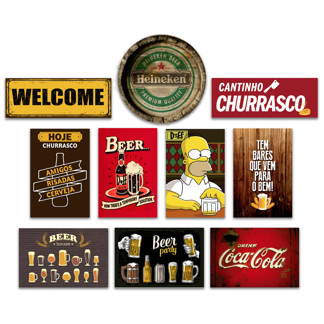 Kit 10 Placas Decorativas Cervejas Churrasco Frases Bar Mdf