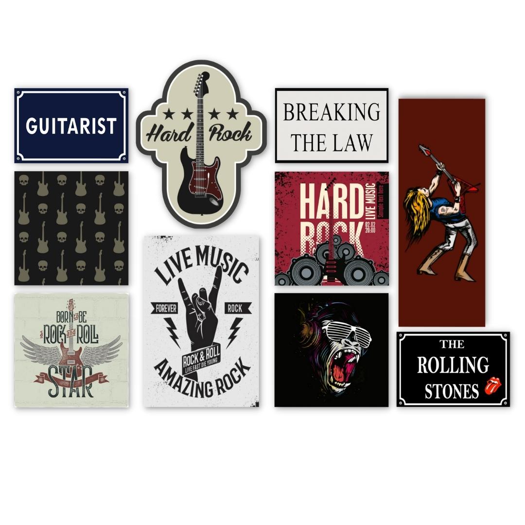Kit 10 Placas Decorativas Música Rock Caveira Guitarra Banda