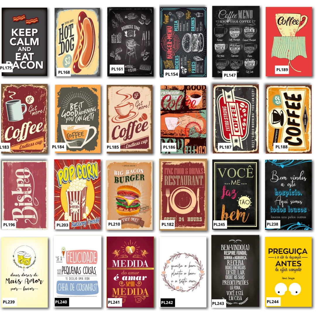 Kit 10 Placas Frases Cozinha Café 20x13 cm Você Escolhe