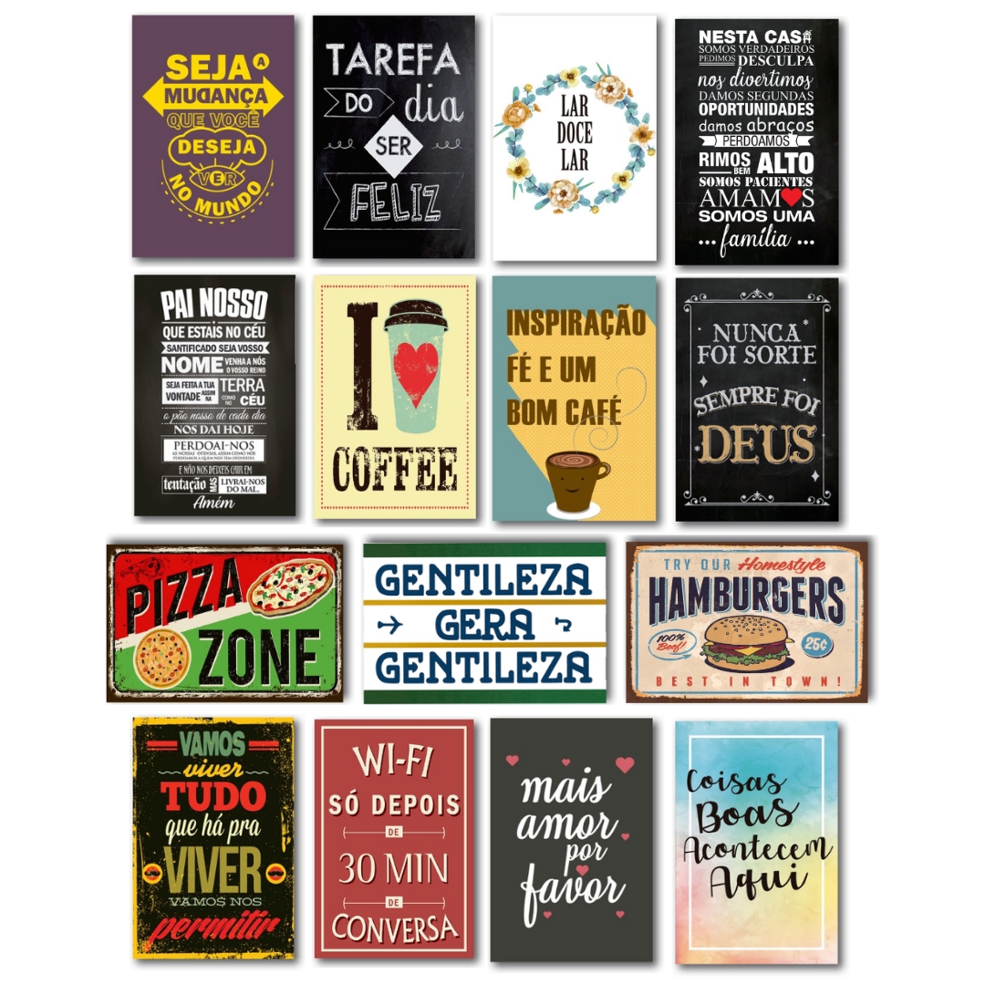 Kit 10 Placas Frases Cozinha Café 20x30 cm Você Escolhe