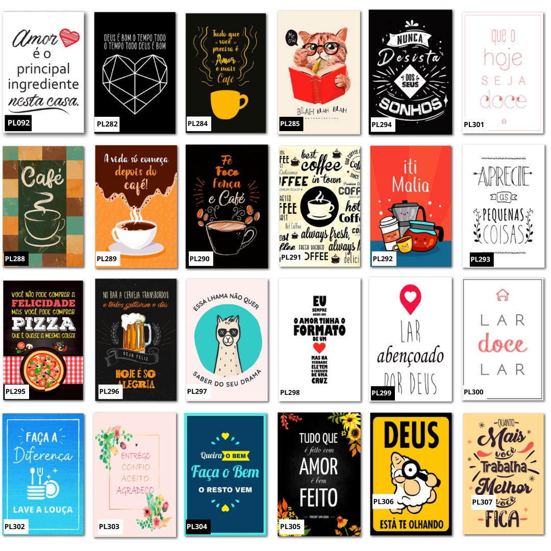 Kit 10 Placas Frases Cozinha Café 20x30 cm Você Escolhe