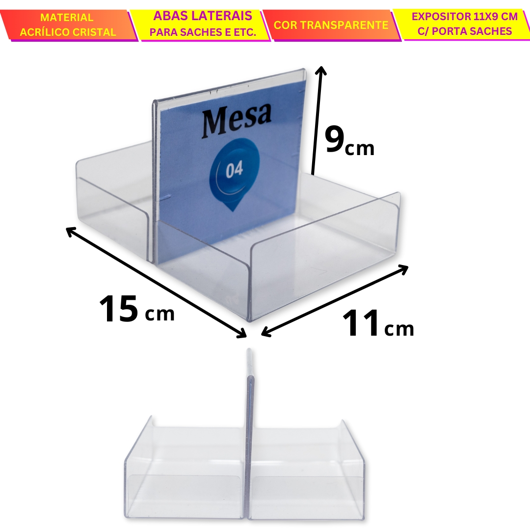 Kit 10 Porta Sachês Com Expositor Acrílico Mesa Restaurante