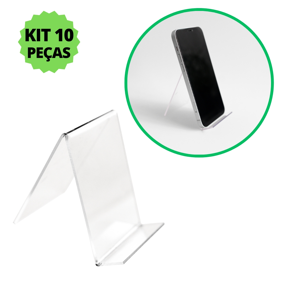 Kit 10 Suporte Celular Expositor de mesa Acrílico PS Cristal