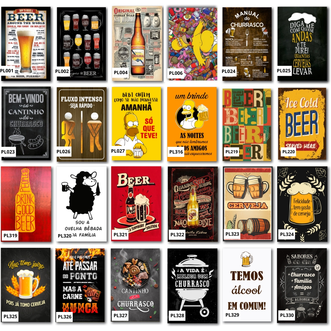 Kit 15 Placas Bebidas Frases Churrasco 20x13cm Você Escolhe
