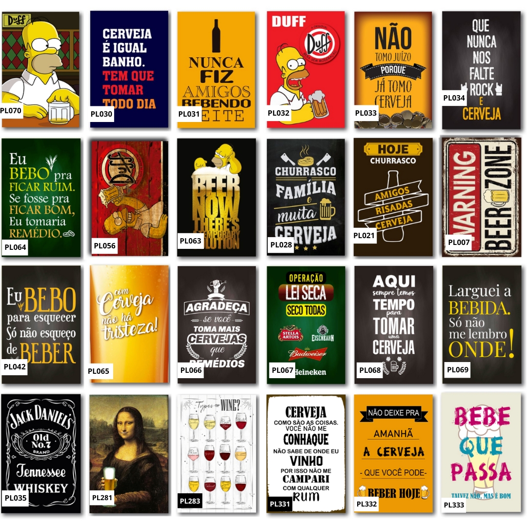 Kit 15 Placas Bebidas Frases Churrasco 20x13cm Você Escolhe