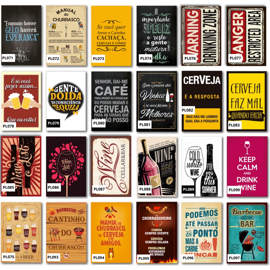 Kit 15 Placas Bebidas Frases Churrasco 20x13cm Você Escolhe