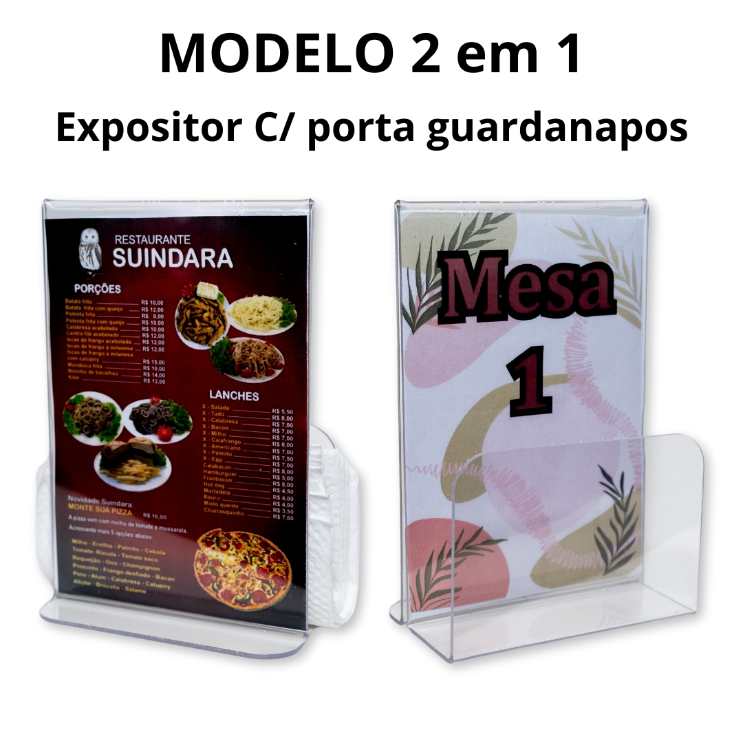 Kit 15 Porta Guardanapos Com Expositor A6 T Acrílico PS Cristal Mesa