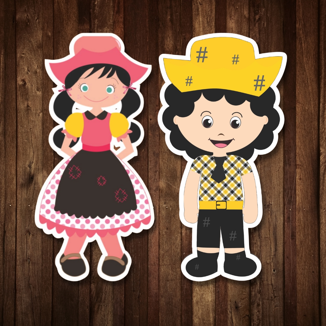Kit 2 Placas Festa Junina Caipiras Menina Menino