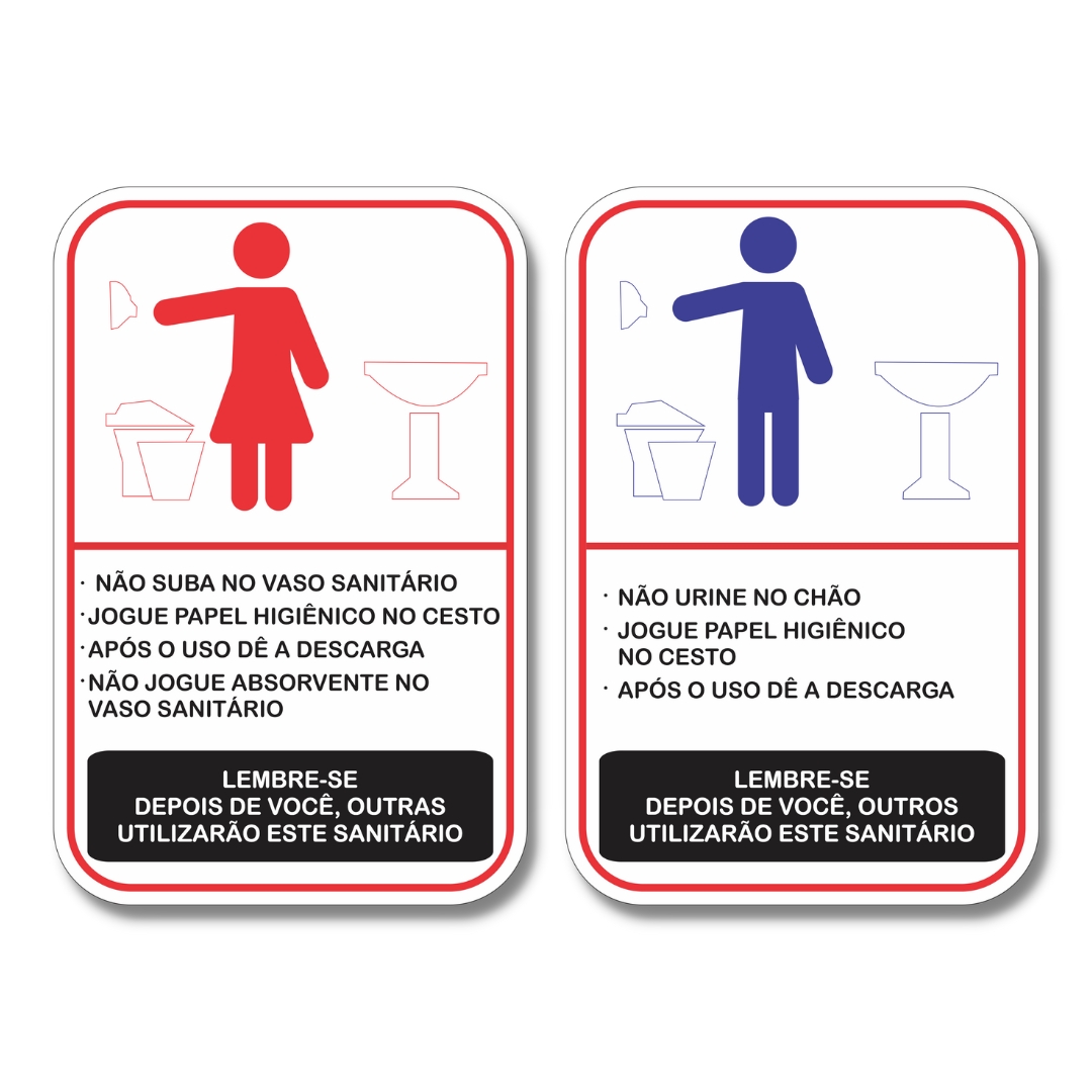 Kit 2 Placas de Sinalização Regras Banheiro Wc 20x13 cm