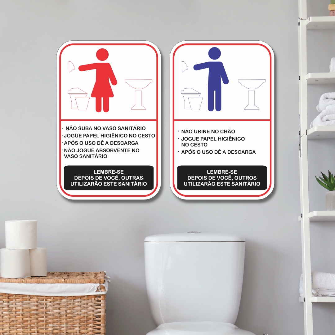 Kit 2 Placas de Sinalização Regras Banheiro Wc 20x13 cm