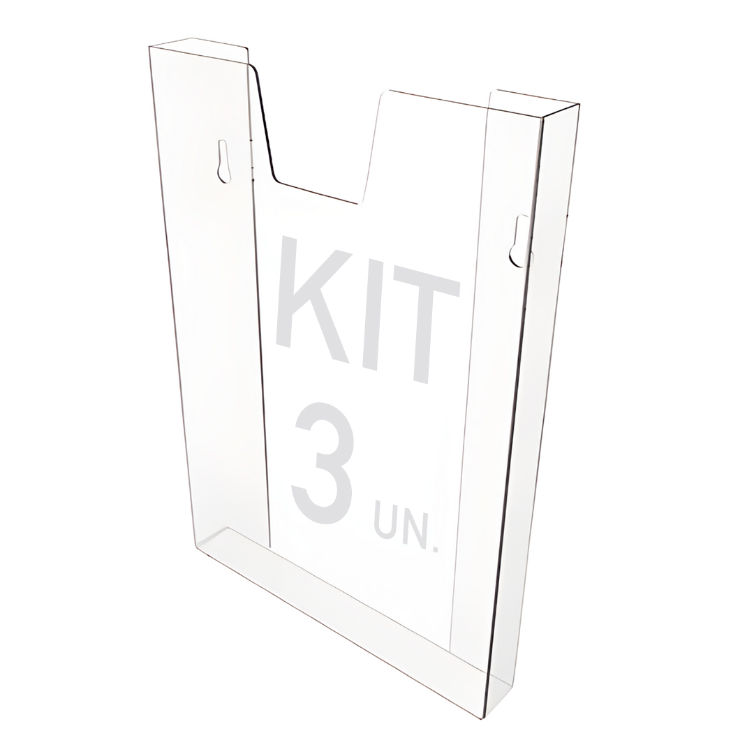 Kit 3 Displays Porta Folha Prontuário Parede A4 Acrílico Ps