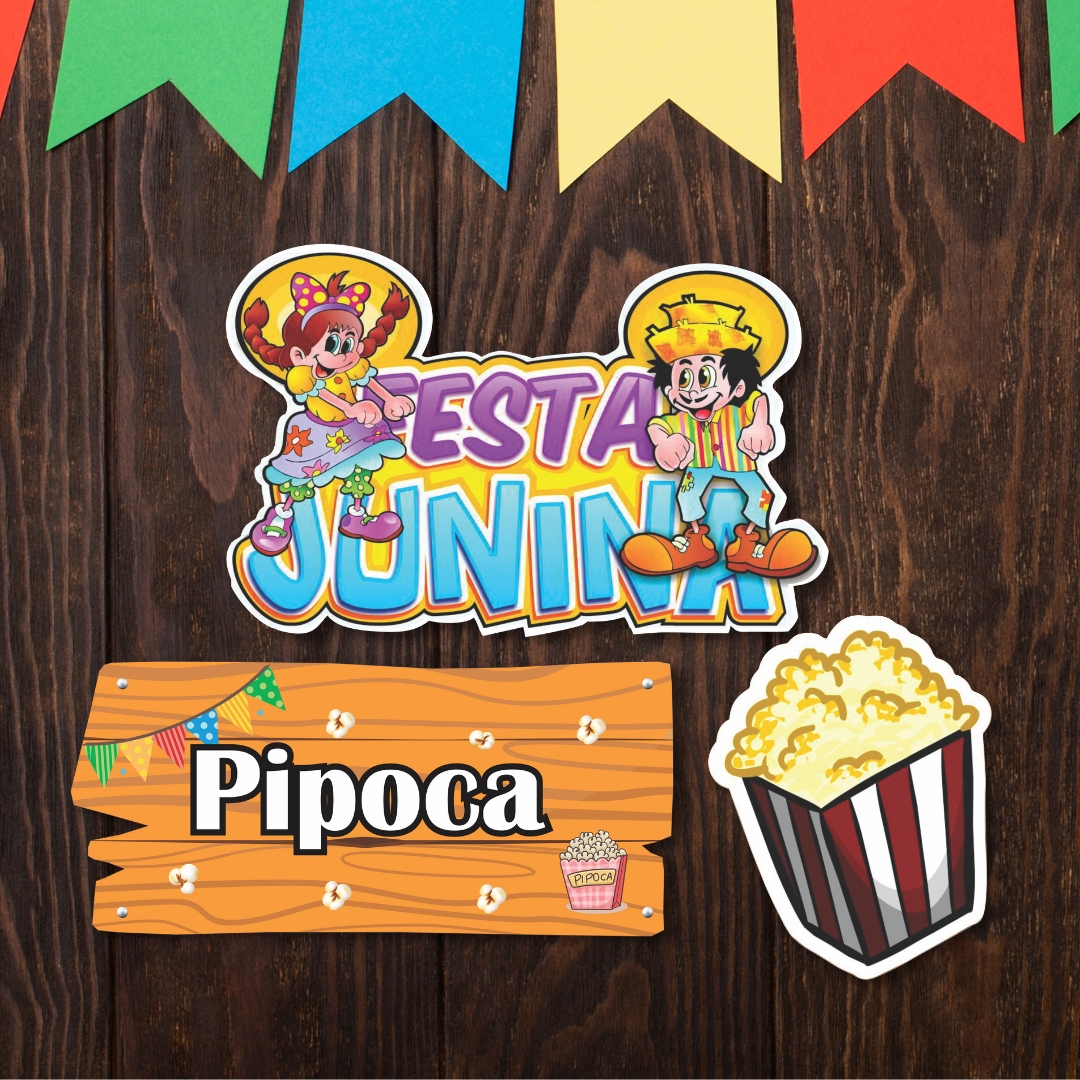 Kit 3 Placas Festa Junina Frases Pipoca Balde Decorativo
