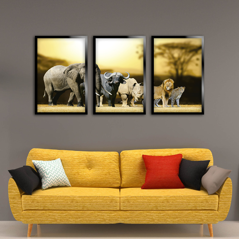 Kit 3 Quadros Decorativos Mosaico Animais