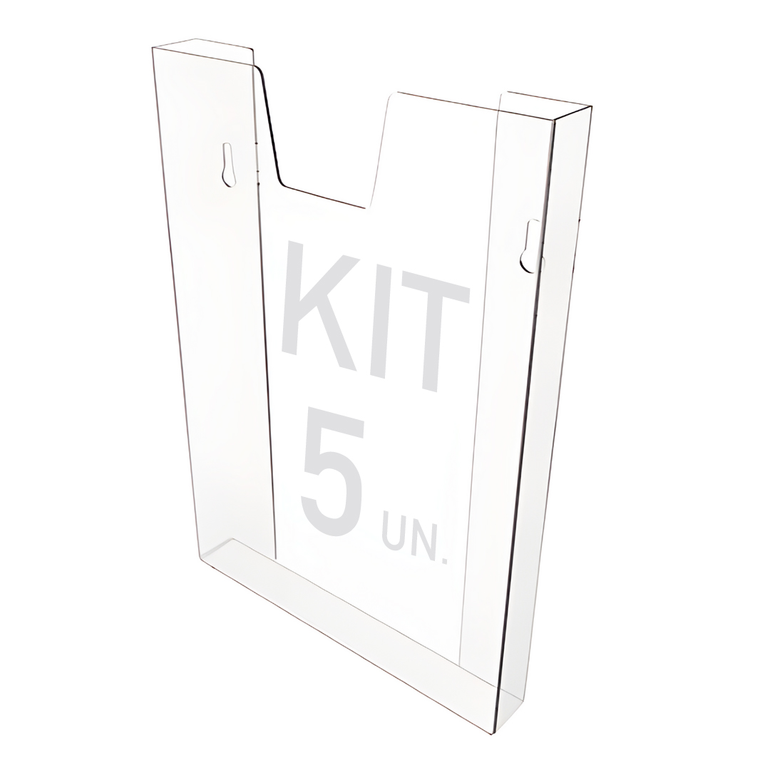 Kit 5 Displays Porta Folha Prontuário Parede A4 Acrílico Ps
