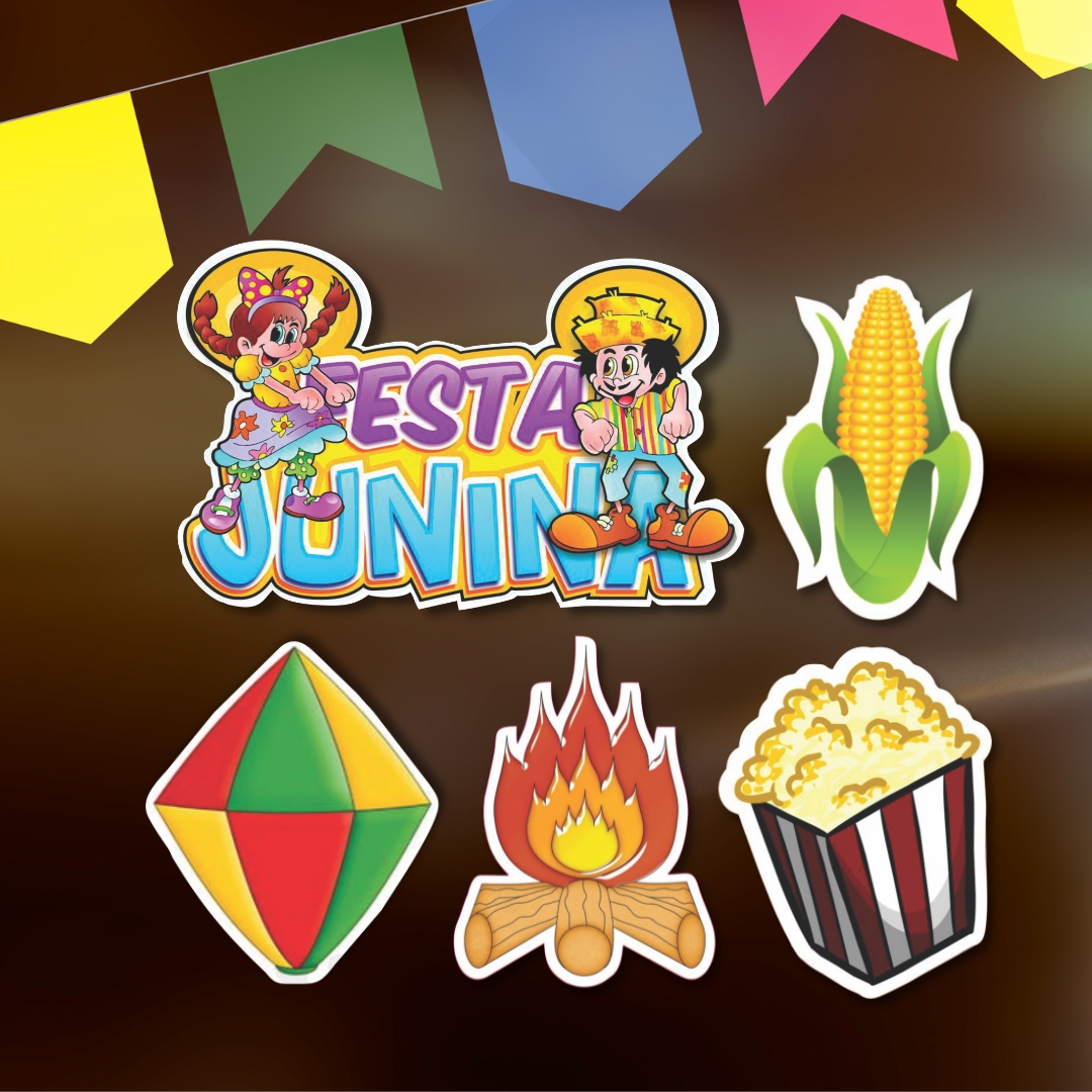 Kit 5 Placas Festa Junina Decorativos Balão Milho Fogueira
