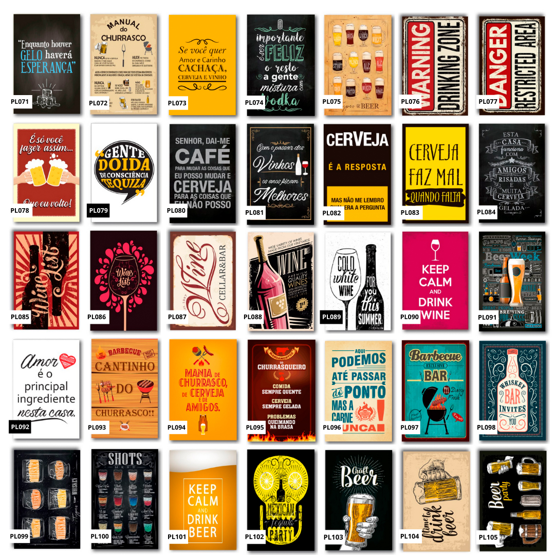Kit 6 Placas Mdf 20x30cm Bebidas Frases Cozinha Você Escolhe