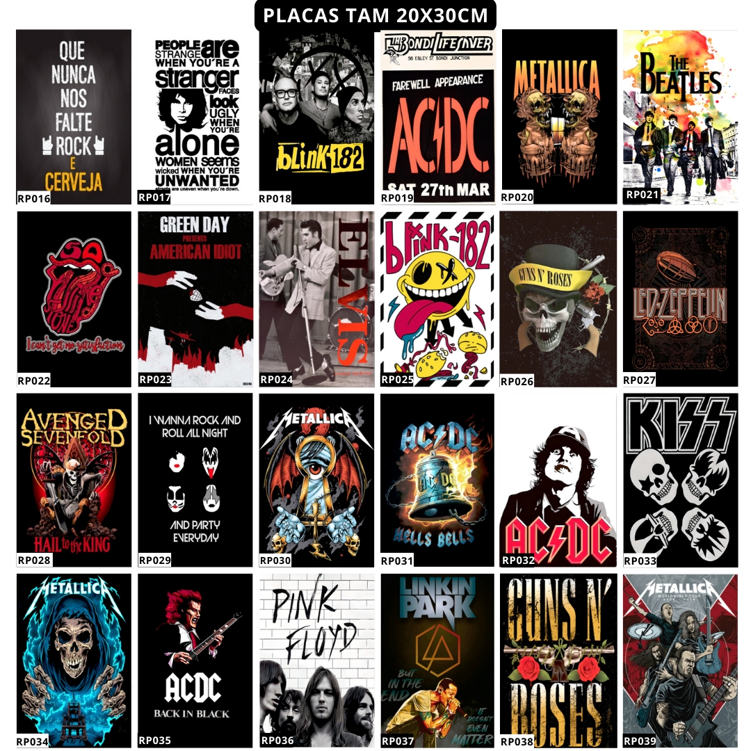 Kit 6 Placas Rock Bandas Heavy Metal Artistas Você Escolhe