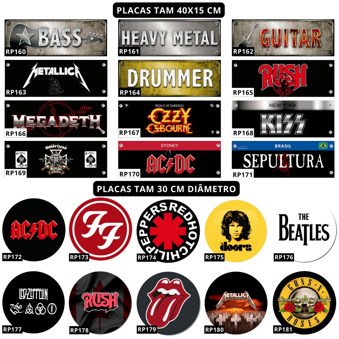 Kit 6 Placas Rock Bandas Heavy Metal Artistas Você Escolhe