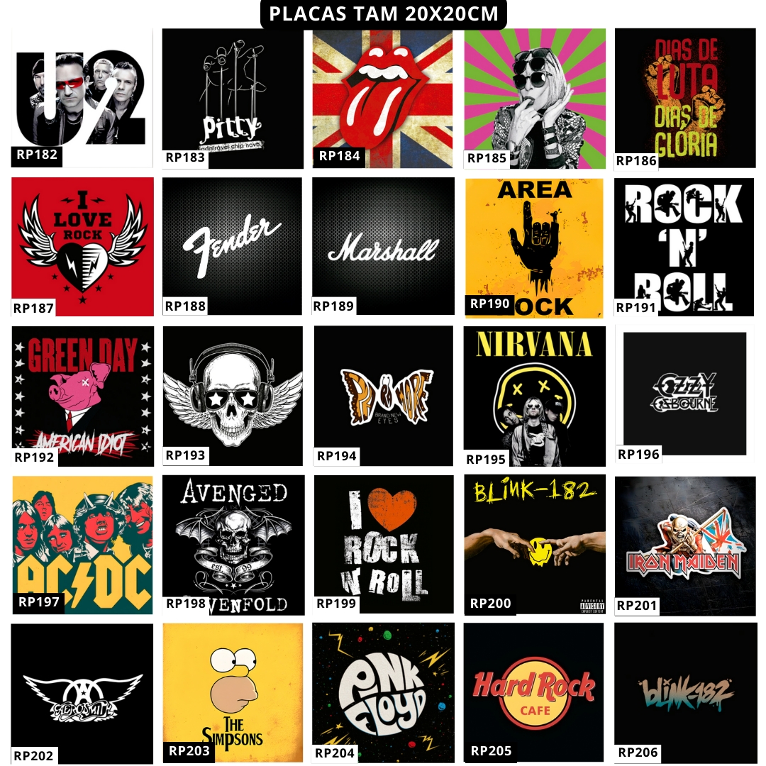 Kit 6 Placas Rock Bandas Heavy Metal Artistas Você Escolhe