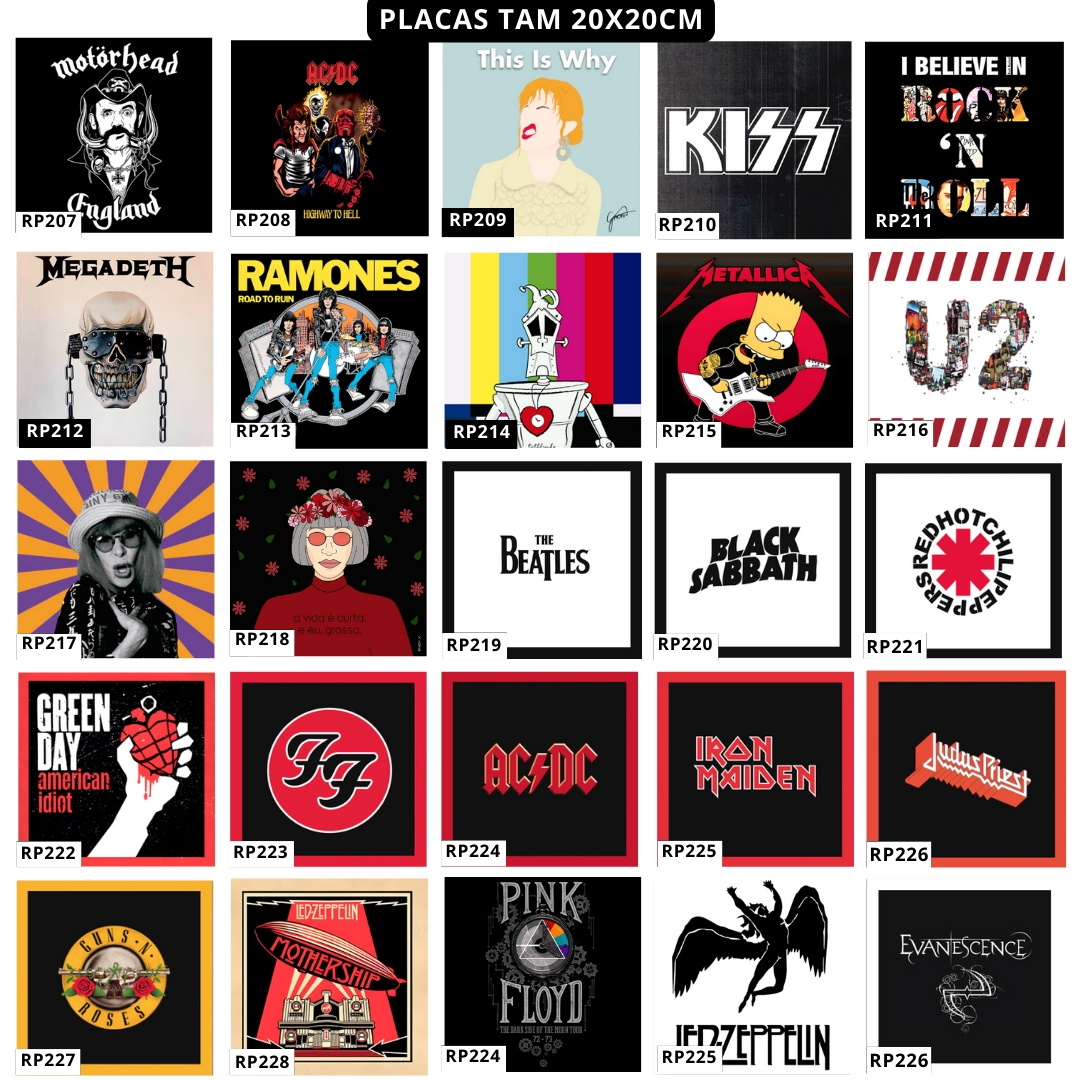 Kit 6 Placas Rock Bandas Heavy Metal Artistas Você Escolhe