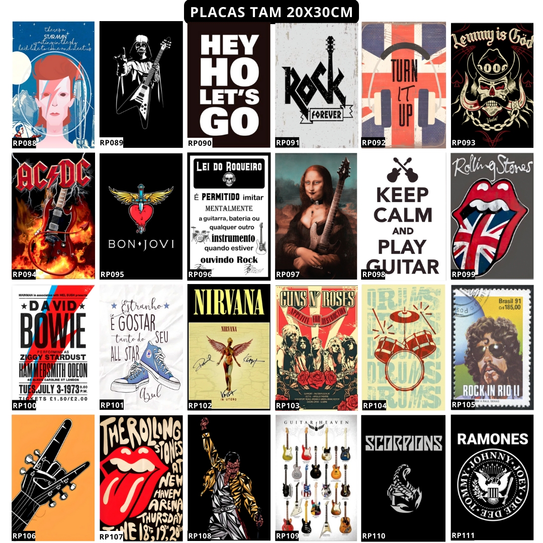 Kit 6 Placas Rock Bandas Heavy Metal Artistas Você Escolhe