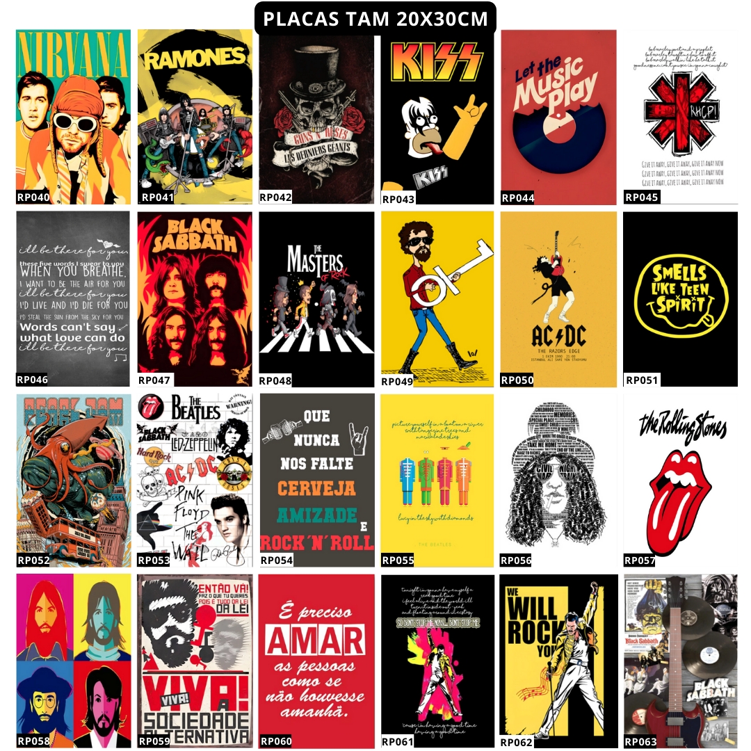 Kit 6 Placas Rock Bandas Heavy Metal Artistas Você Escolhe