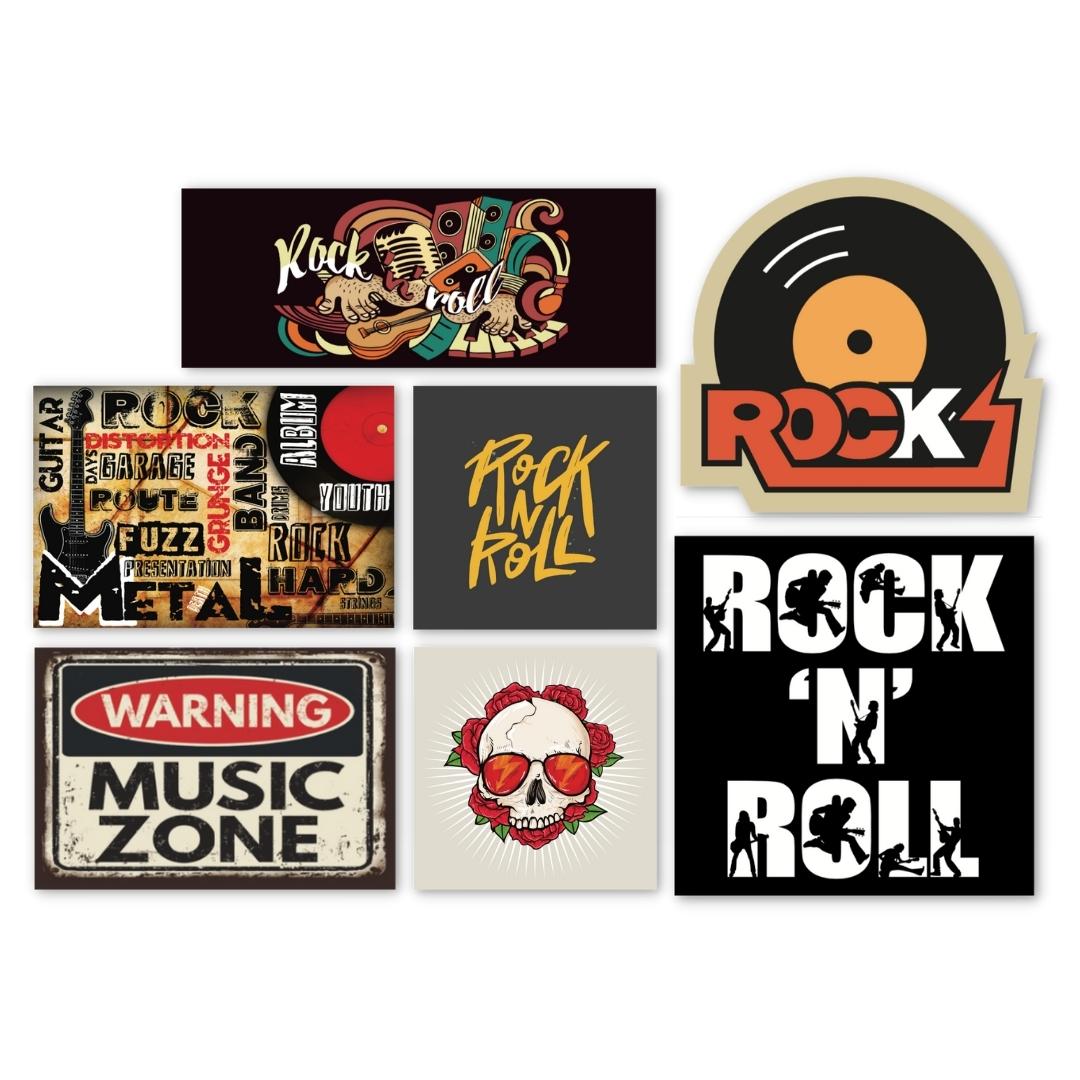 Kit 7 Placas Decorativas Música Rock Caveira Bandas Disco