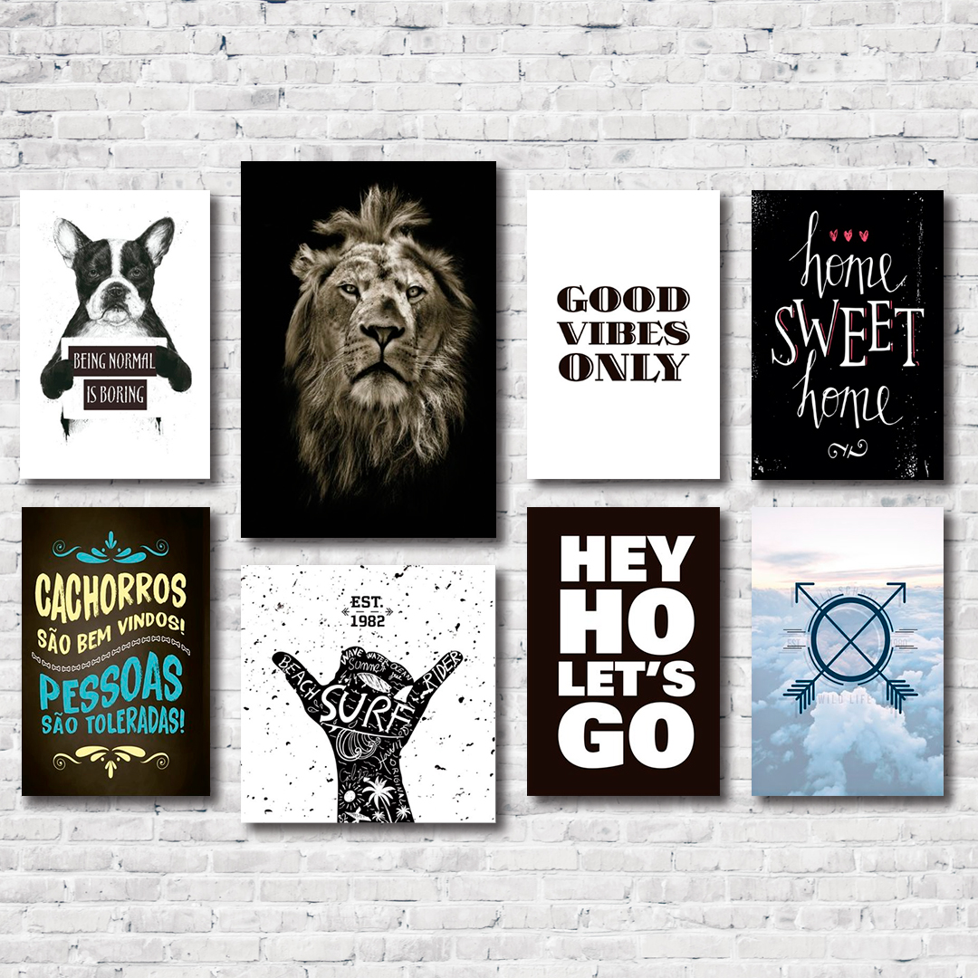 Kit 8 Placas Decorativas Frases e Animais Mdf