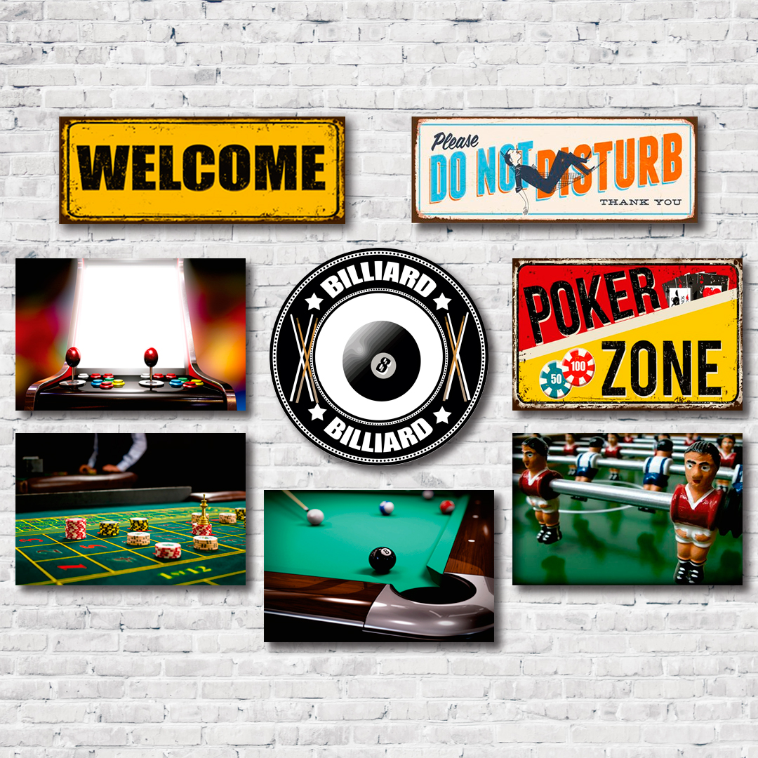Kit 8 Placas Decorativas Jogos e Frases Mdf