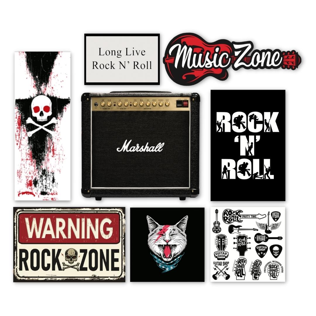 Kit 8 Placas Decorativas Música Rock Guitarra Caveira