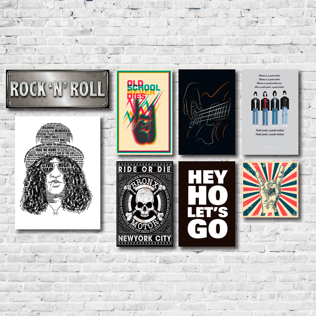 Kit 8 Placas Decorativas Música Rock Mdf