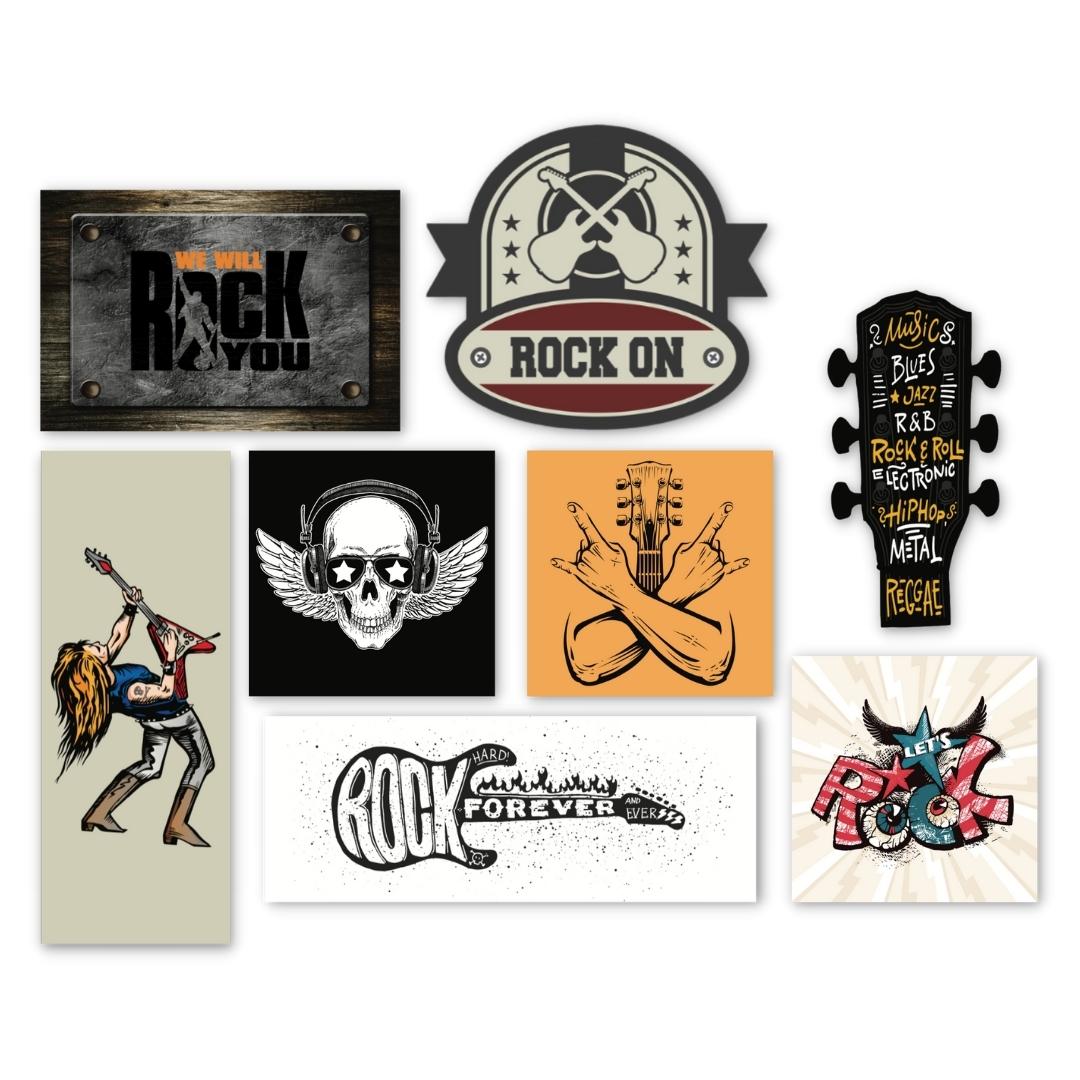 Kit 8 Placas Decorativas Rock Música Caveira Estilo Musicais