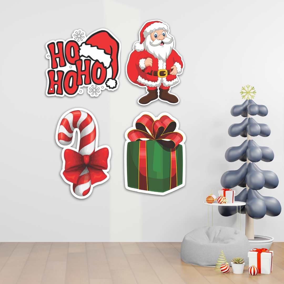 Kit Natal 4 Placas Decorativas Enfeite Presente Papai Noel