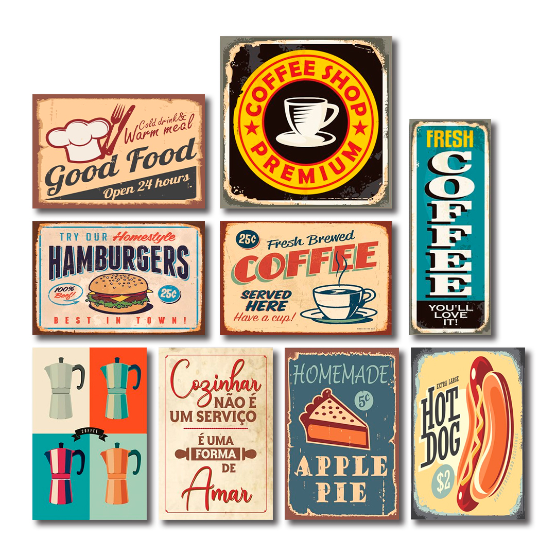 Kit Placas Decorativas Cozinha Frases Café Mdf -9 Placas