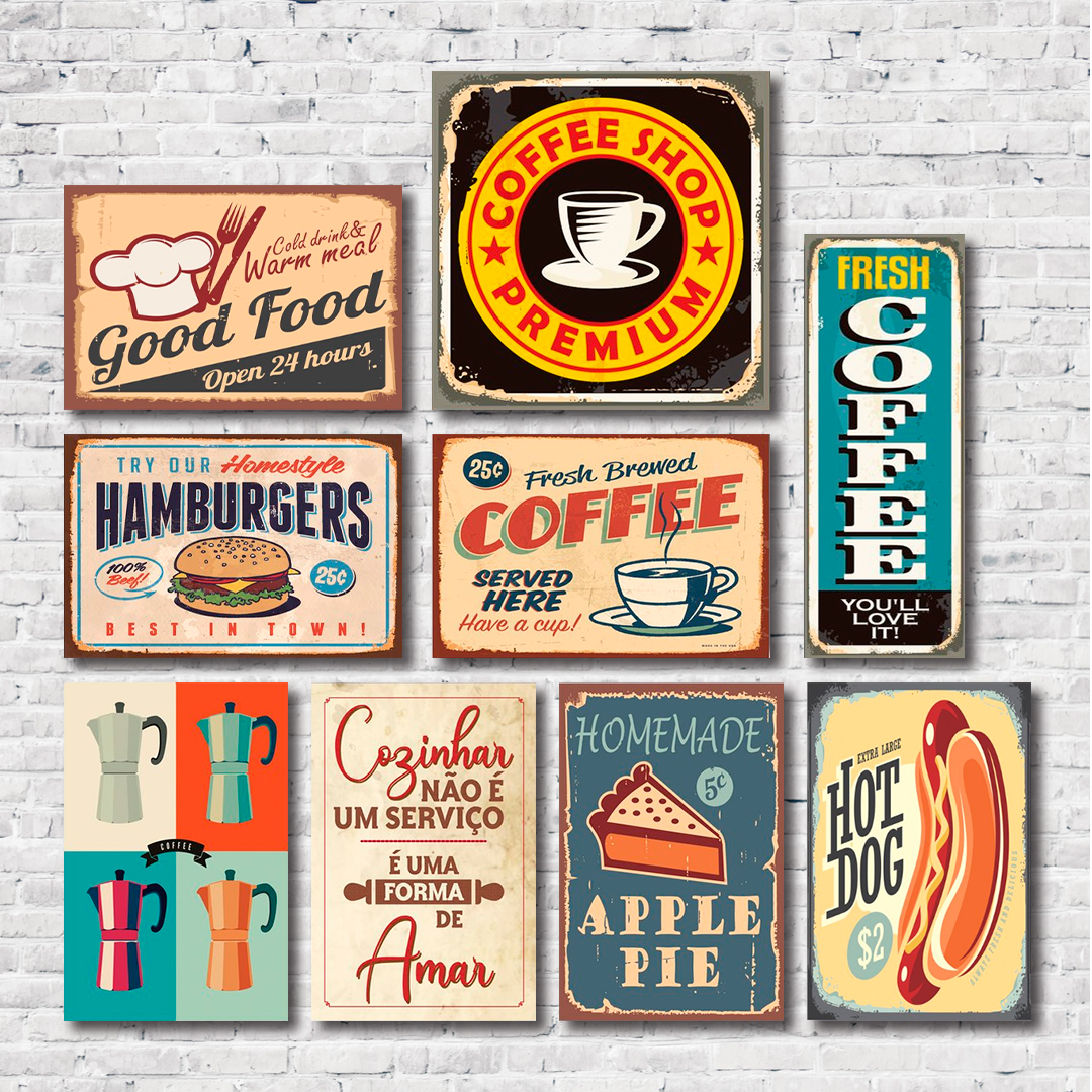 Kit Placas Decorativas Cozinha Frases Café Mdf -9 Placas