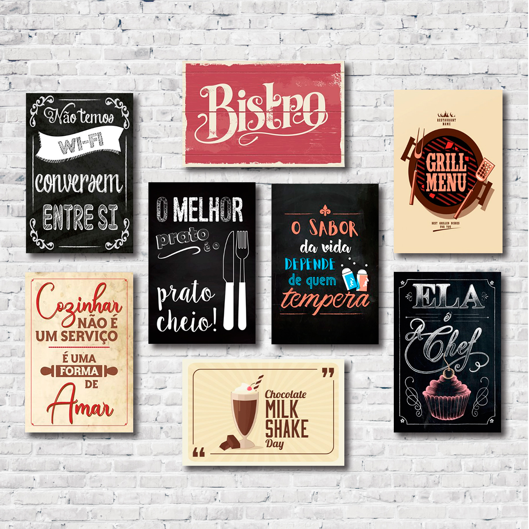 Kit Placas Decorativas Cozinha Frases Retrô Mdf -8 Placas