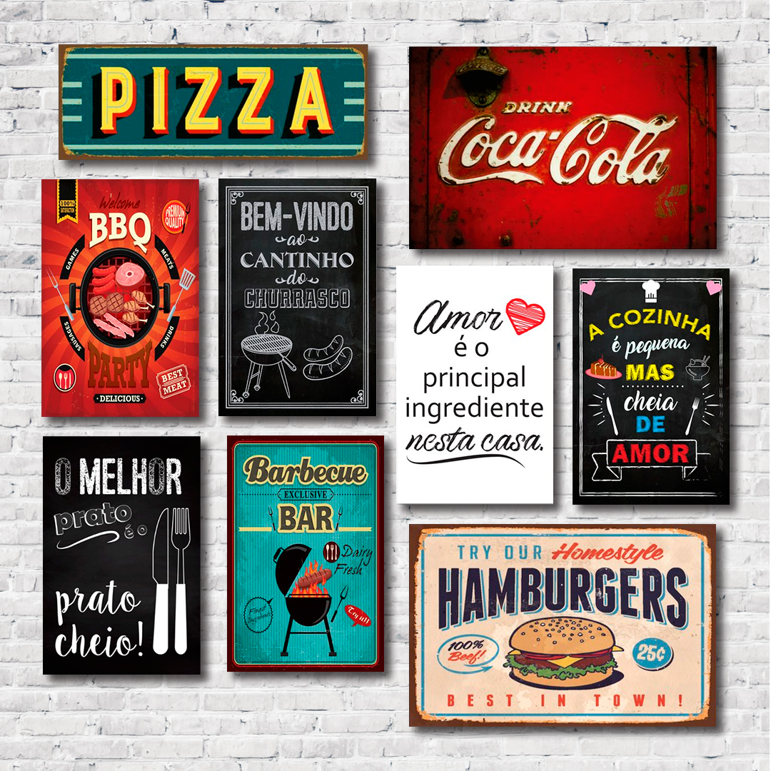 Kit Placas Decorativas Cozinha Frases Retrô Mdf -8 Placas
