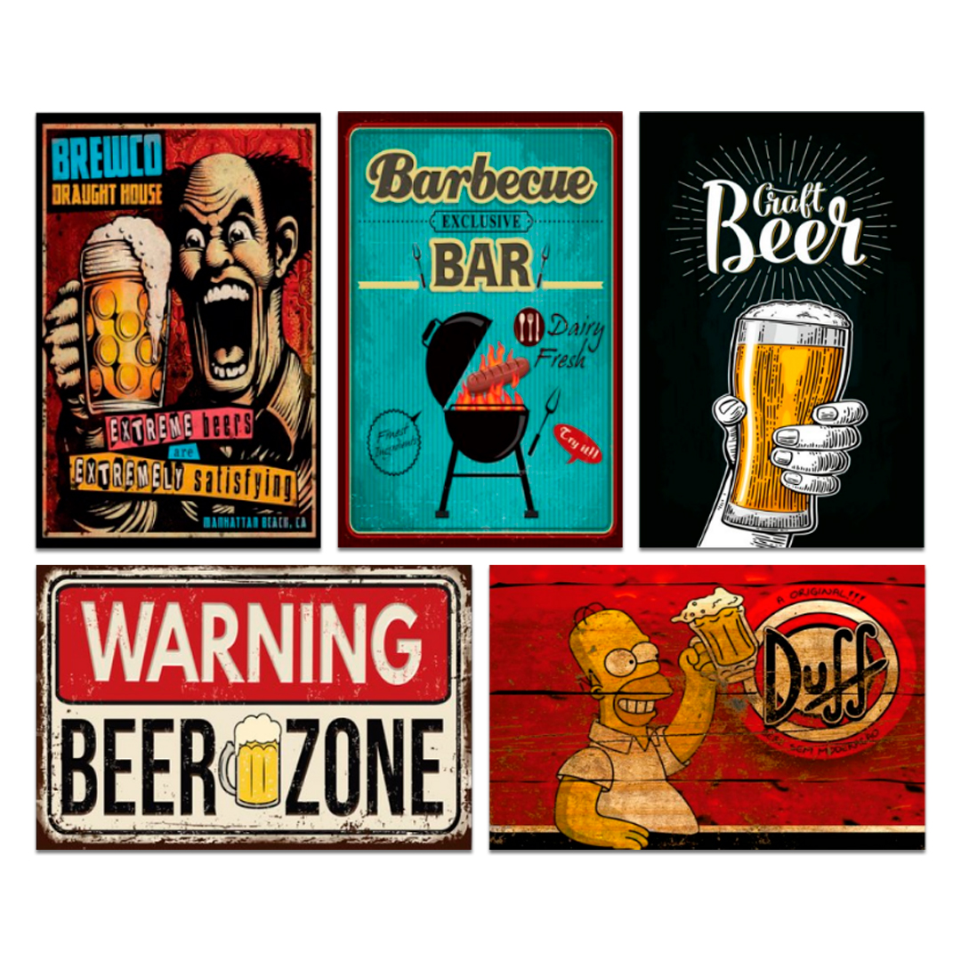 Kit Placas Decorativas Frases Bebidas Mdf 5 pçs 20x30 cm