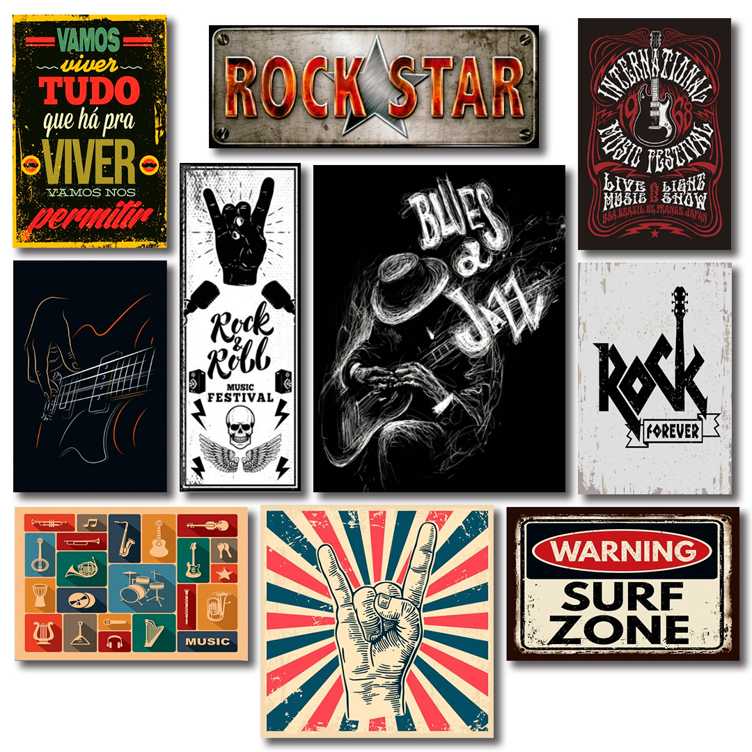 Kit Placas Decorativas Música Frases Vintage Mdf - 9 Placas