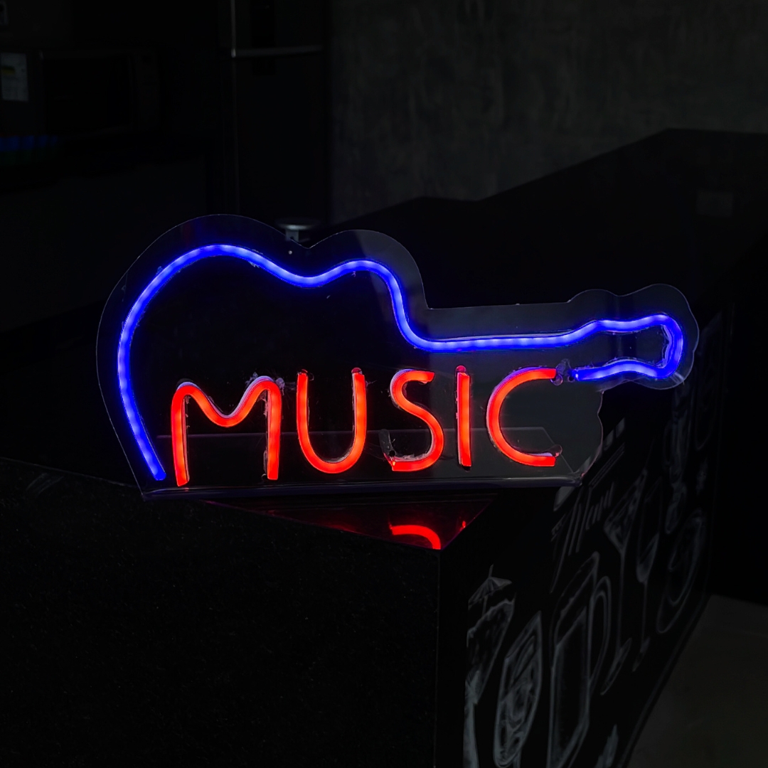 Painel Neon Led Música Guitarra de Mesa Decoração Acrílico