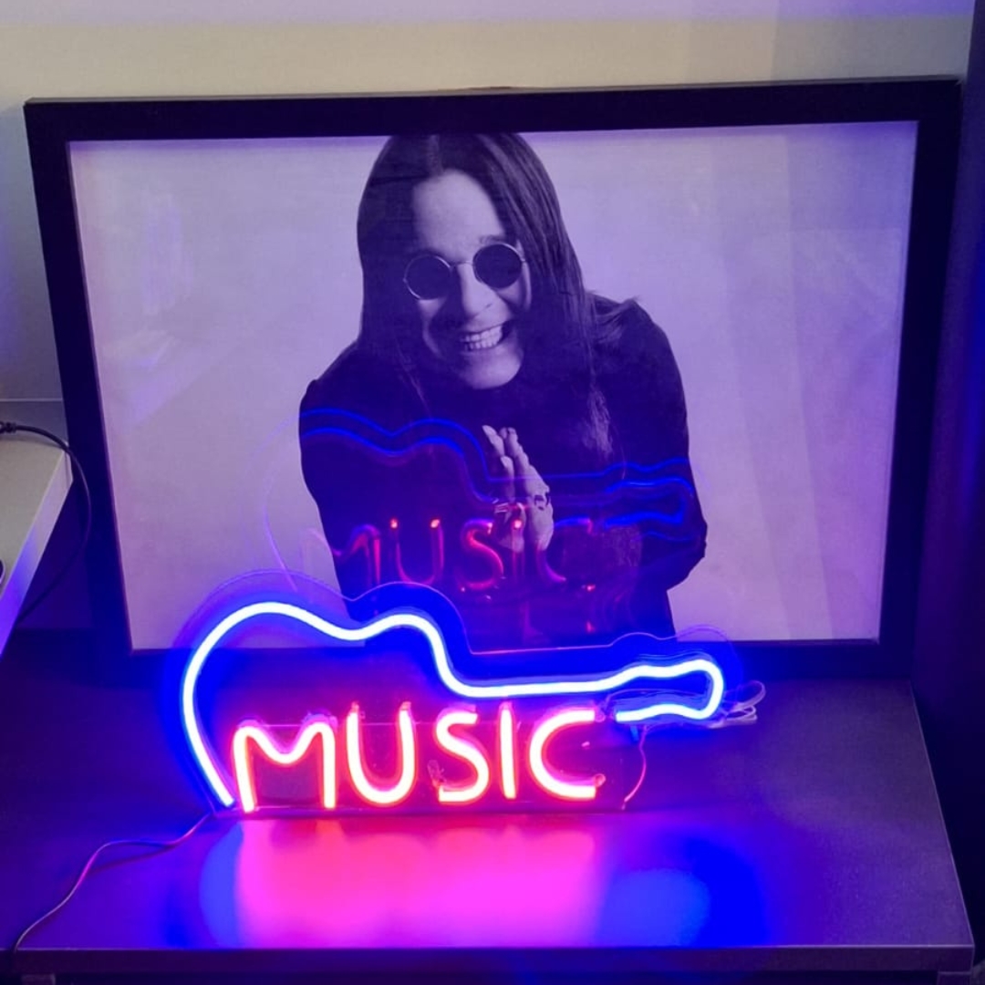Painel Neon Led Música Guitarra de Mesa Decoração Acrílico