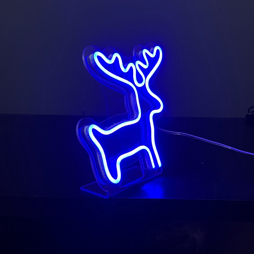 Painel Neon Led Natal Alce de Mesa Decoração Acrílico
