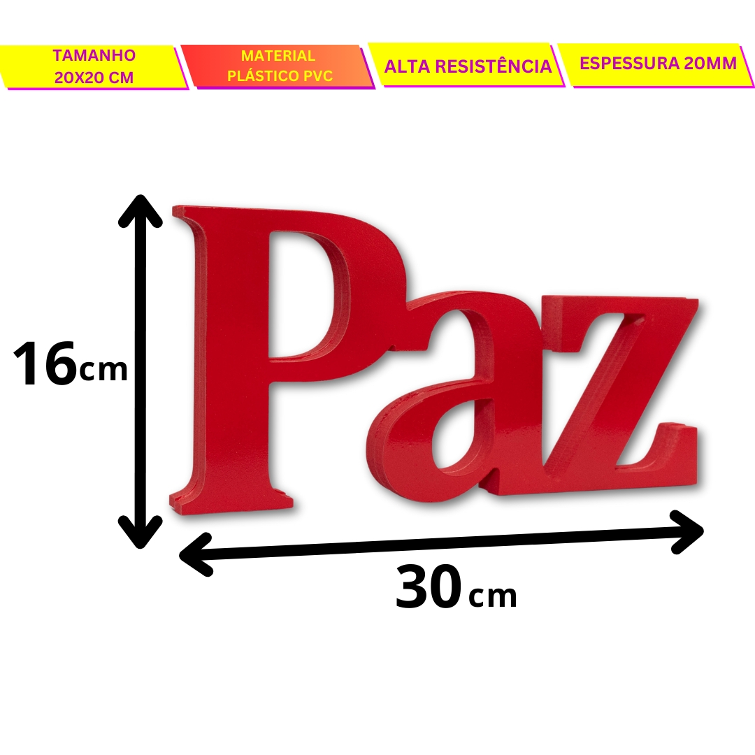 Palavra Decorativa de Mesa Paz Plástico Pvc 30x16 cm