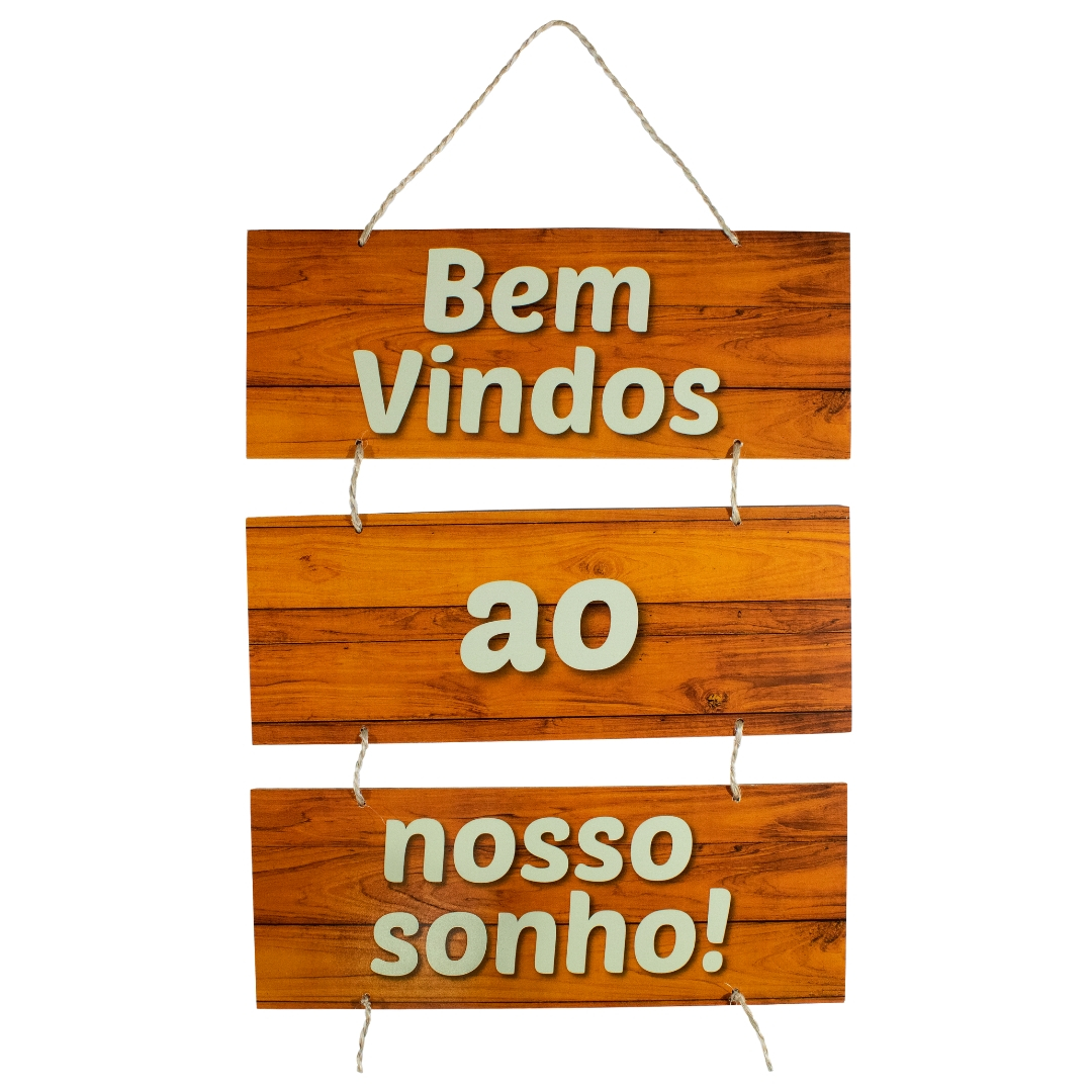 Placa Decorativa Frases Bem Vindos Com Corda 70x40 Cm