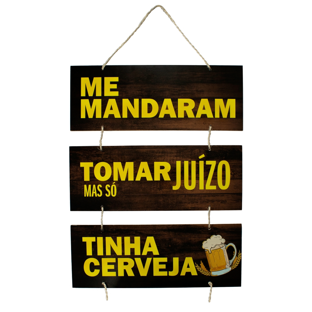 Placa Decorativa Frases Cerveja Bebidas Com Corda 70x40 Cm